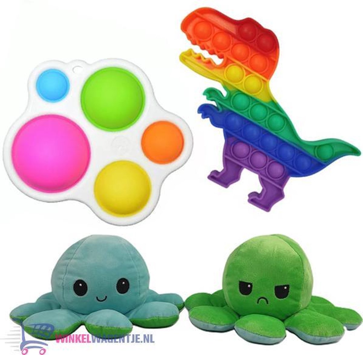 Regenboog Dino Pop It Fidget Toy + Simple Dimple Toy + Octopus Mood Knuffel (Blauw/Groen) |pop it fidget toy goedkoop, fidget toy, fidget toys pakket, fidget toys pop it, fidget toys stressbal, speelgoed voor kinderen, TikTok Dinosaurus